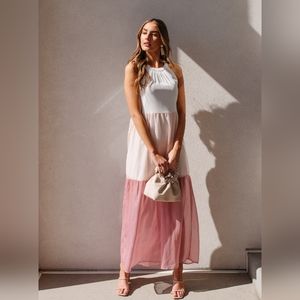 New! Gorgeous Pink and Cream Maxi Dress by Andree